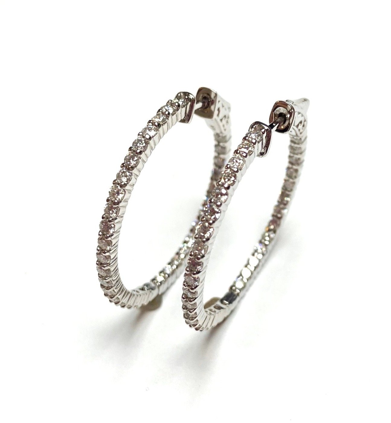 F142-3MCEW55 - 14K White Gold Hoop Earrings