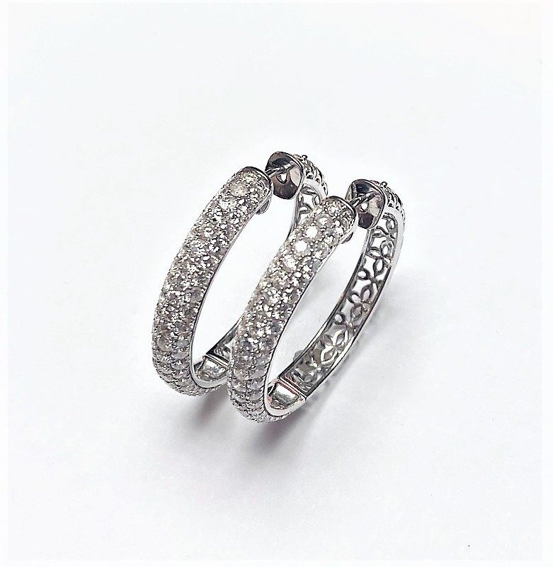 ISDE01643W - 14K White Gold Hoop Earrings