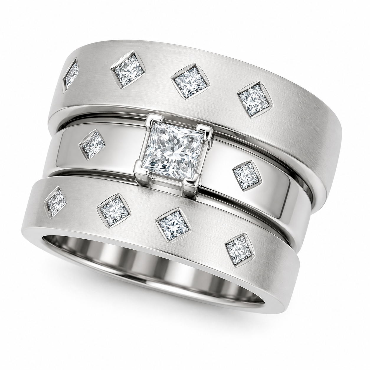 UB6602TW -14K White Gold Trio