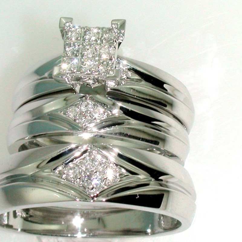 UB6643T-Q9R - 14K White Gold Trio Rings
