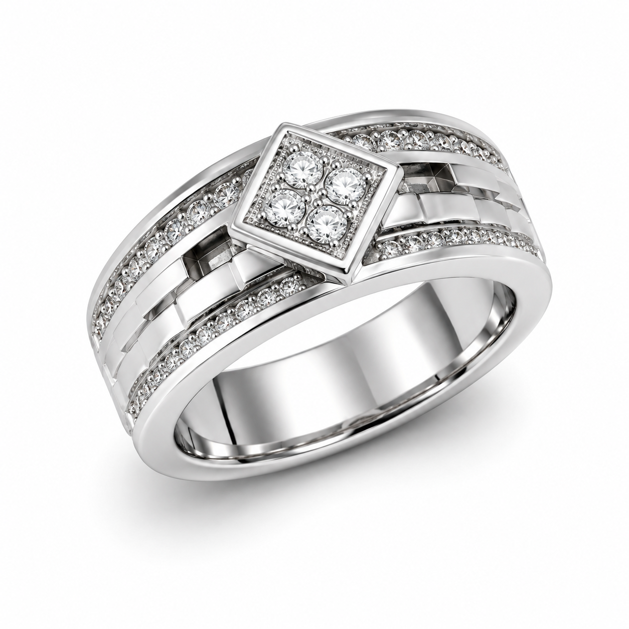 UB9639GW -White Gold Gents Ring