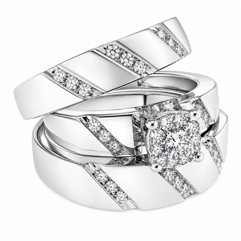UB7227TWSH - 14K White Gold Trio Rings