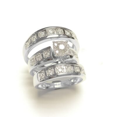 UB7393TWSH - 14K White Gold Trio Ring Set