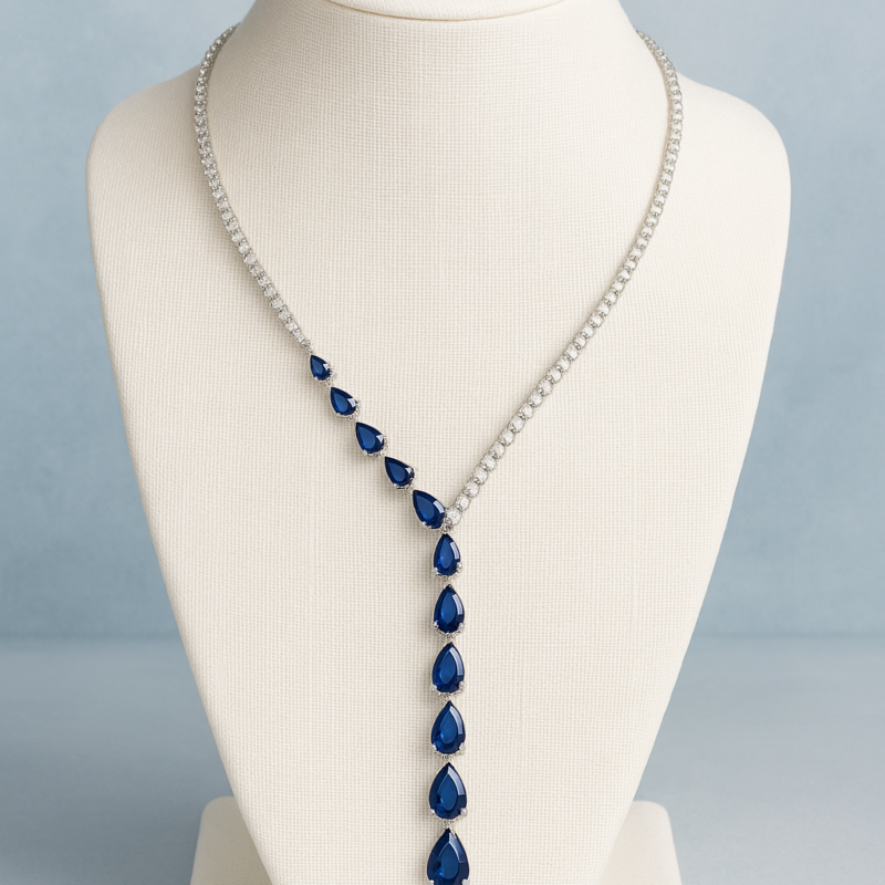 SG38984N-BSW – 14K White Gold Sappphire Necklace