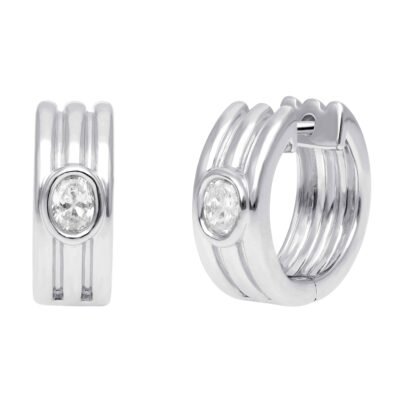 SG34807E-OVW - 14K White Gold Huggies Earring