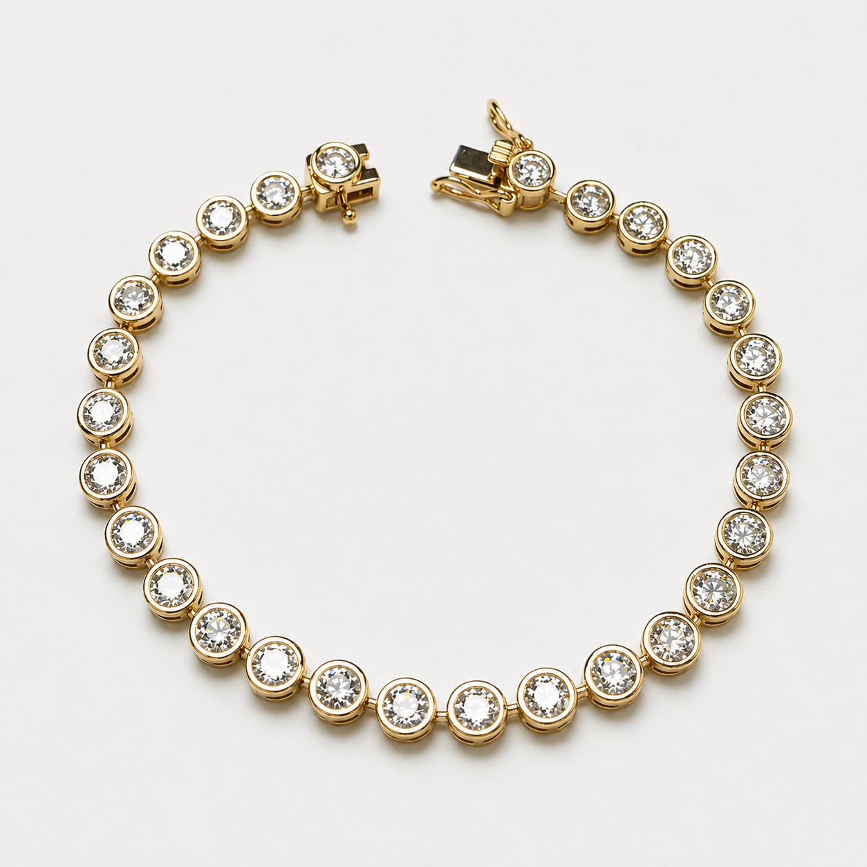 COD107BRY-Round Brilliant Diamond Bezel-Set Tennis Necklace in Yellow Gold