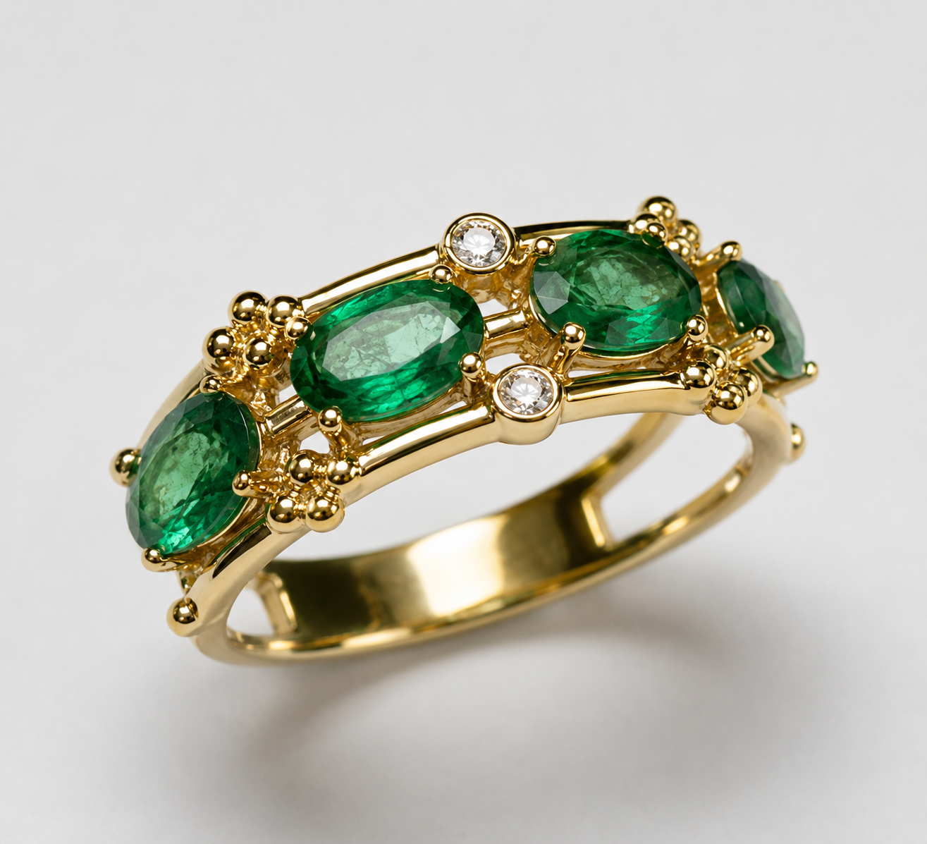COD842F10Y-EM-Emerald & Diamond Five-Stone Ring in Yellow Gold