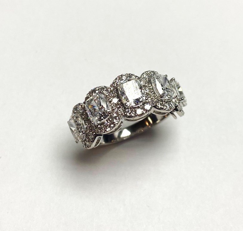 EXRG1944-1WB-LGD- White Gold Cushion-Cut Diamond Halo Anniversary Band
