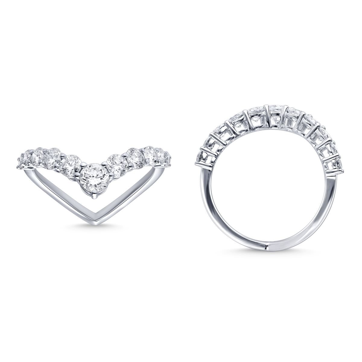 KR106162W2-Diamond Chevron V Ring in White Gold